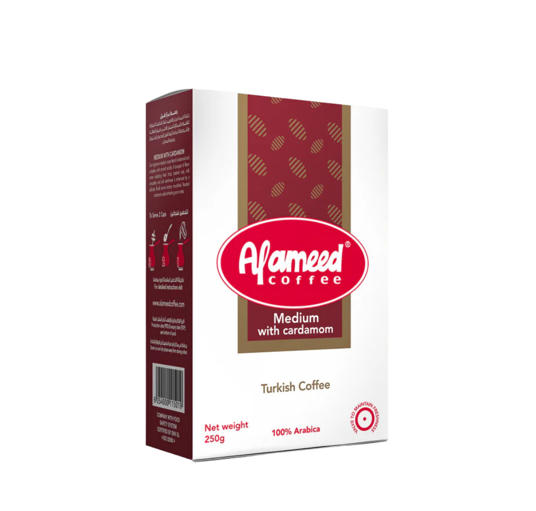 Al Ameed medium Turkish coffee with cardamom package